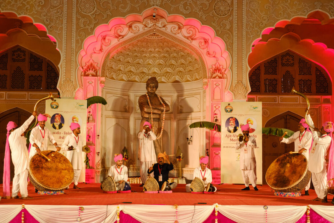 Nagada Band plays with the majestic Smriti Mandir in backdrop